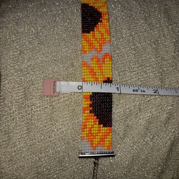 🌻 Statement Sunflower Beaded Cuff 🌻 Handmade • Stainless Steel - Picture 5 of 7
